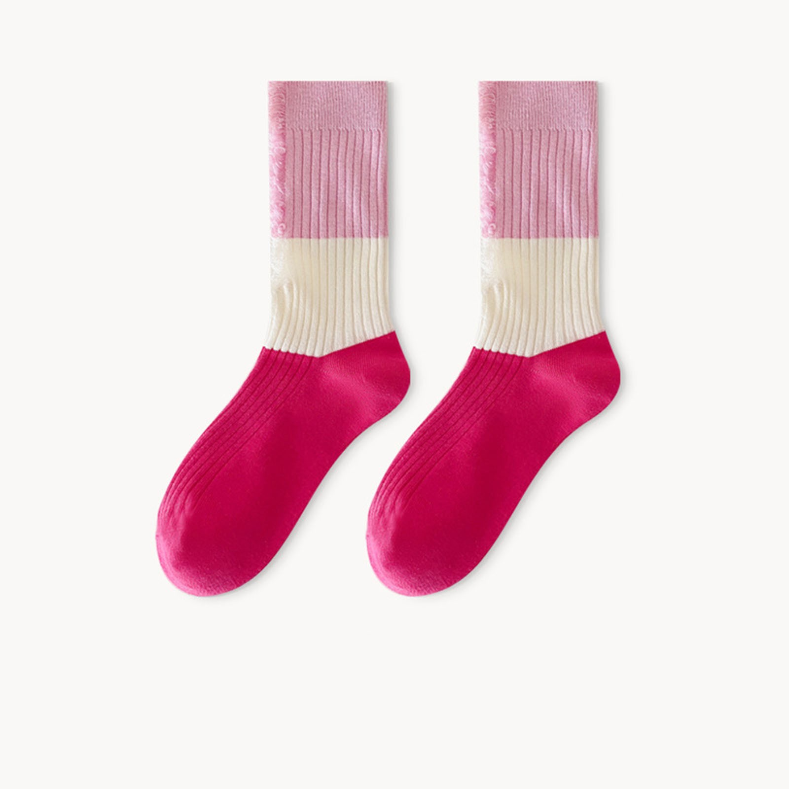 YYYTop Winter Socks for Women Cold Weather, Mens Warm Socks Unisex Personalized Socks Color Matching Hole Socks Outer Wear Mid-Tube Socks Fuzzy Slipper Socks Pink Under $15